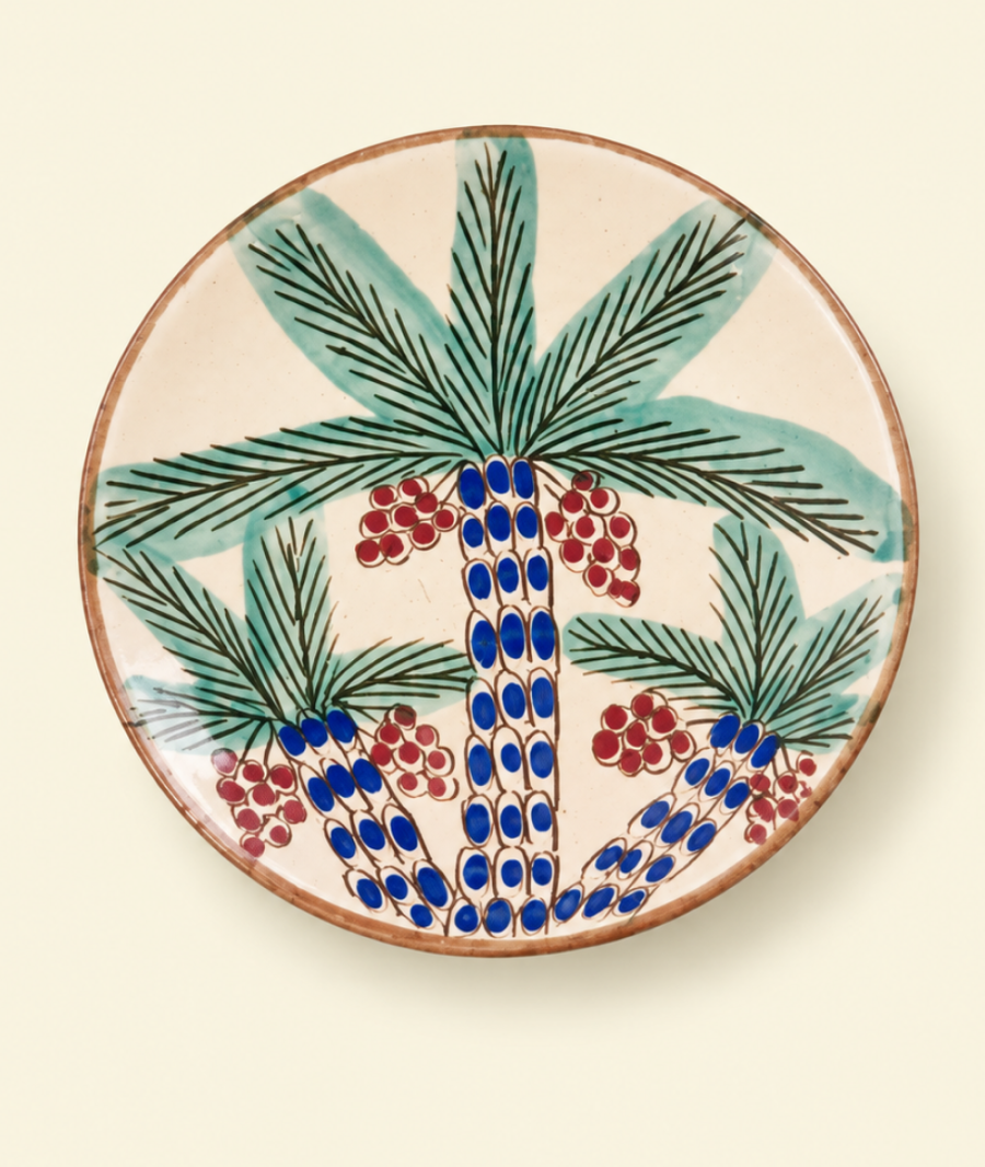 Painted ceramic plate with a tree motif